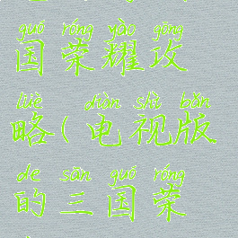 电视游戏三国荣耀攻略(电视版的三国荣耀)
