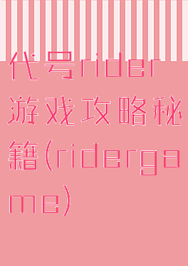 代号rider游戏攻略秘籍(ridergame)