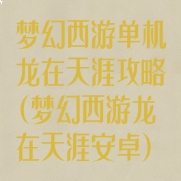 梦幻西游单机龙在天涯攻略(梦幻西游龙在天涯安卓)